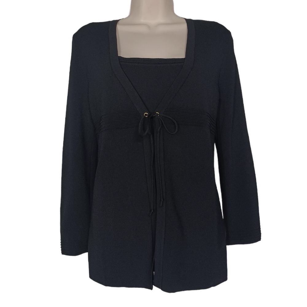 CABLE & GAUGE Black Cardigan Sweater With Attached Tank Top Medium